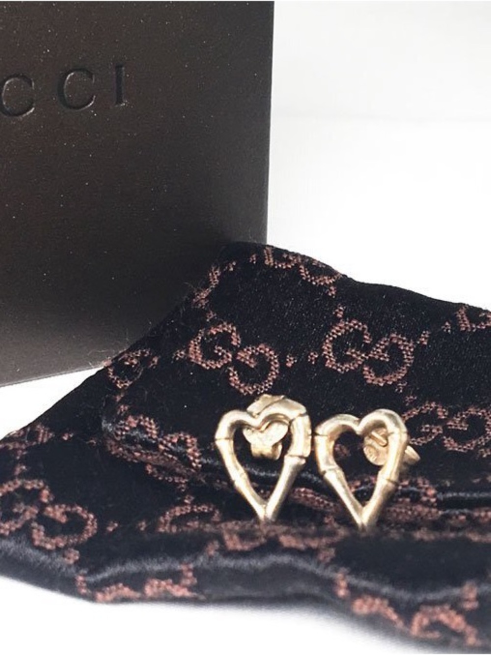 RARE Gucci 925 Silver Bamboo Heart Earrings
